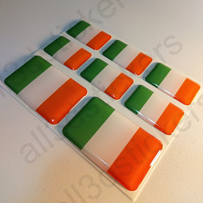 4x Ireland Irish Flag Domed Stickers High Gloss Raised Gel Finish