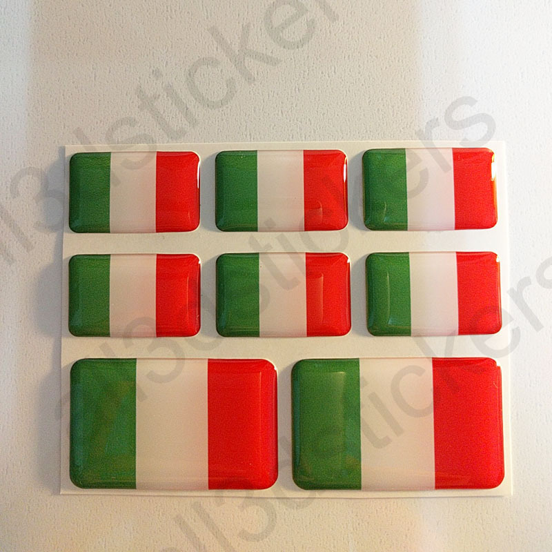 2 Adesivi Resinati Sticker 3D BANDIERA ITALIA 60 mm 