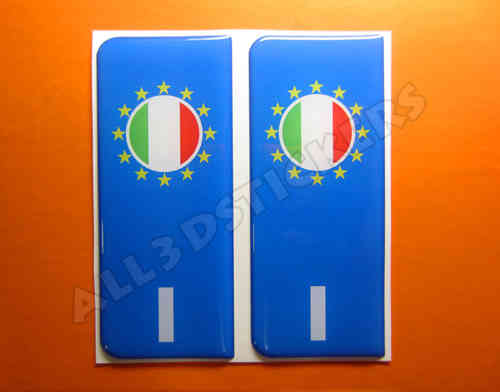 2 x 3D Sticker Resin Domed Euro ITALY Number Plate with Flag Car Badge