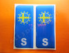 2 x 3D Sticker Resin Domed Euro SWEDEN Number Plate with Flag Car Badge