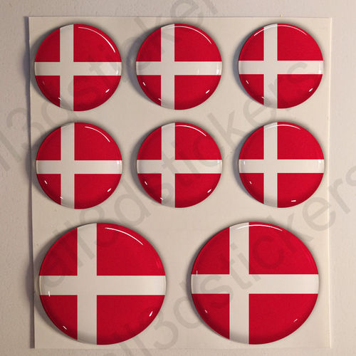 Pegatinas Redondas Bandera Dinamarca 3D