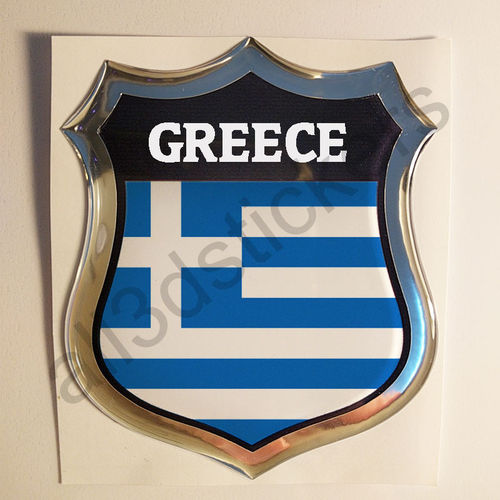 Autocollant Grèce Emblème Drapeau Résine 3D Relief
