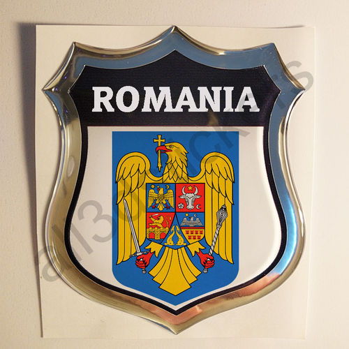 Autocollant Roumanie Emblème Armoiries Résine 3D Relief