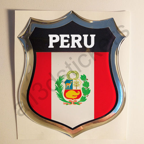 Autocollant Pérou Emblème Drapeau Résine 3D Relief