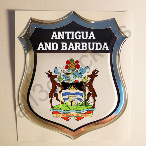 Autocollant Antigua et Barbuda Emblème Armoiries Résine 3D Relief