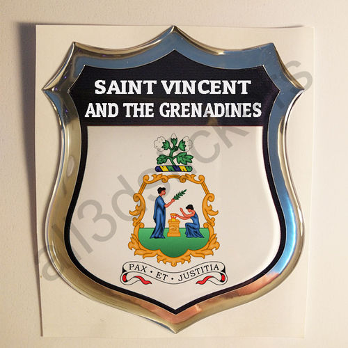 Autocollant Saint-Vincent-et-les-Grenadines Emblème Armoiries Résine 3D Relief