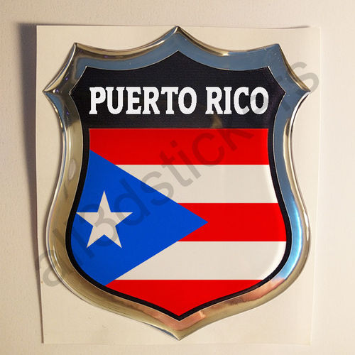 Autocollant Porto Rico Emblème Drapeau Résine 3D Relief
